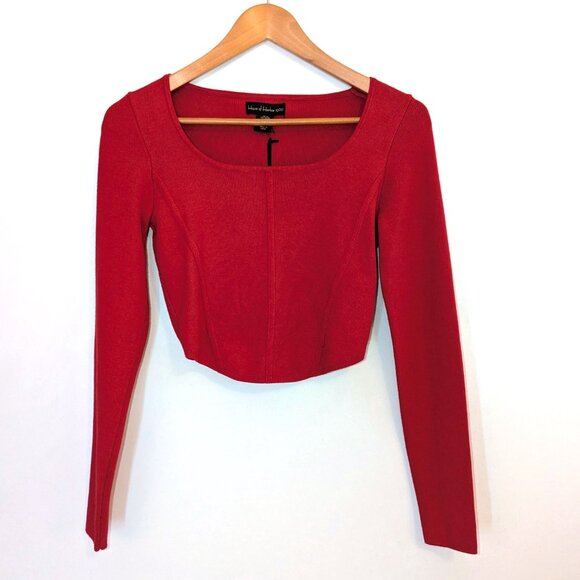 NWT House Of Harlow 1960 | Corset Cropped Red Knit Sweater Square Neck | Size XS - Picture 3 of 9